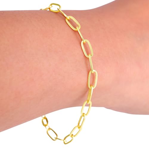 Nuragold 14k Real Yellow Gold Paperclip 4mm Elongated Cable Link Bracelet (7"-8") Italian Jewelry for Men & Women2