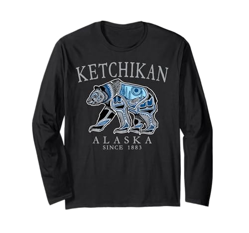 Ketchikan Alaska Tribal Art Bear Since 1883 Grey Letters Long Sleeve T-Shirt