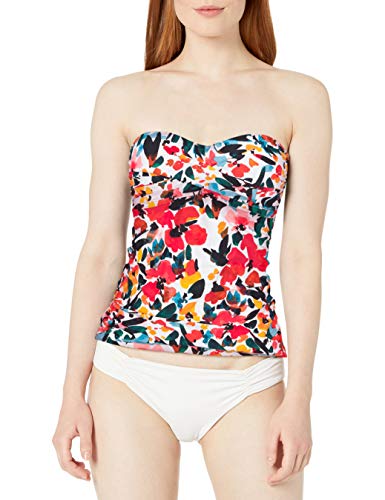 Anne Cole Women's Twist Front Shirred Bandeau Tankini Swim Top, Sunset Floral, Large