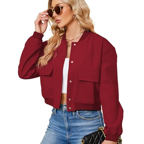 Zando Red Spring Jackets for Women 2026 - Red Bomber...
