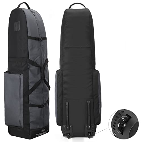 TurnWay Foldable Padded Golf Travel Bag Heavy Duty 900D Polyester Golf Club Bag Waterproof Cart Bag with Wheels Soft-Sided Spacial Size for Golf Gear Transportation (Gray)