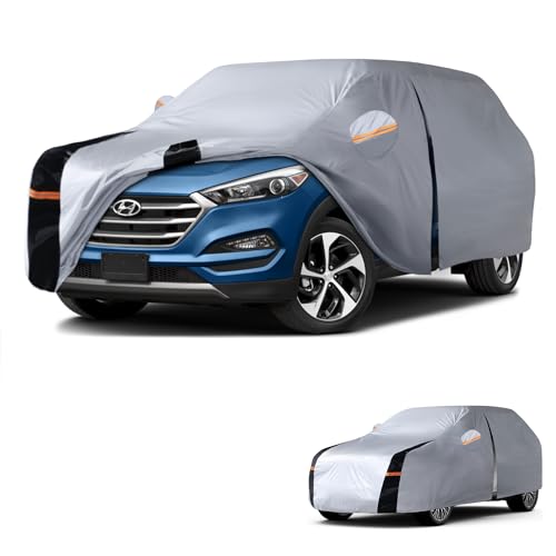 Image of Multi-Layer Car Cover Custom Fit for Hyundai Tucson (ix35)(2015-2026), 100% Waterproof All Weather for Automobiles, Gift with Towel, Heavy Duty Car Covers for Rain Sun UV Protection with Door Zipper