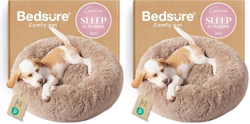 Image of Bedsure Calming Small Dog Bed Donut Washable Cat&Puppy Bed,23 inches 2 Pack | Fluffy Faux Fur Round Cuddler,Machine Washable,Anti-Slip Bottom,Anti-Anxiety,Deep Sleeping for Large Cat & Pets Up to 25 Lbs