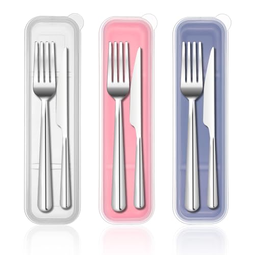Tyqour 3Pcs Travel Utensil Set Portable Reusable Utensils Set with Case 8in Utensils for Lunch Box Plastic Travel Silverware Set Tableware Storage Box for Cutlery Kit