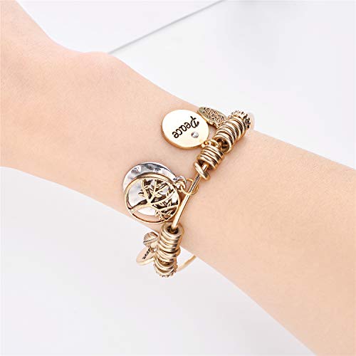 Image of LUX ACCESSORIES Gold Round Pendants Hamsa Peace Love Tree of Life Feather Bohemian Bangle Bracelet
