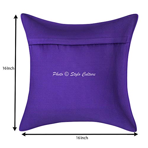 Image of Decorative Brocade Cushion Covers 16 Inch x 16 Inch Banarasi Jacquard Purple & Gold Living Room Decor Elephant Traditional Square 40x40 cm Zippered Sofa Settee Pillowcases -Set of 5 Pcs