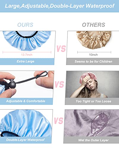 Auban Shower Cap for Women, Adjustable Reusable, Extra Large, Double-Layer Waterproof Bathing cap, Waterproof Exterior, EVA Lining, Hair Cap for All Hair lengths, 3 Colors