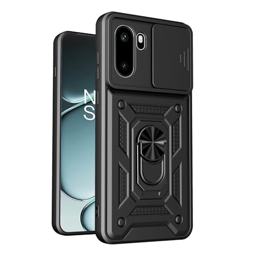 Image of Heavy Duty Back Case Cover for Oneplus 15R 5G, Shockproof Oneplus 15R Back Cover, Ring Case with Kickstand and Camera Protection Shutter - Black