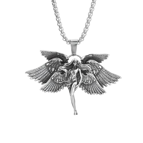 LYGXWJFC Collar de ángel para niñas, Plata de Ley 925, Colgante Retro de ala de ángel guardián, Collar clásico de niña Rezando, Regalo de joyería con dijes para Hombres y Mujeres, Collar de ángel de