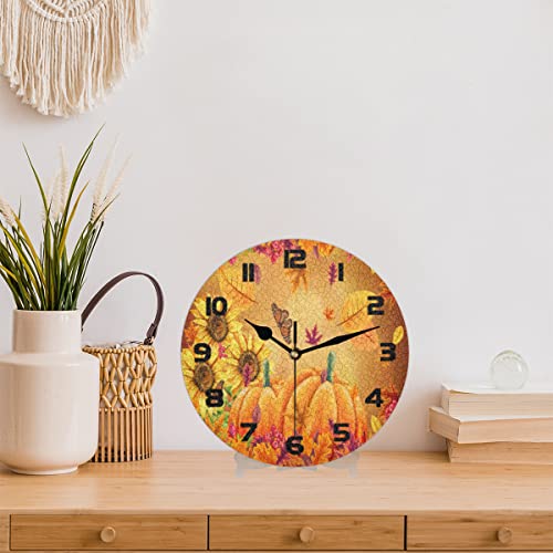 Auuxva A-0004-002-0250-1-22BH-007K Thanksgiving Pumpkin Maple Wall Clock Silent Non-Ticking,Sunflower Butterfly Fall Round Wall Clock Battery Operated Clock Decor thumb #2