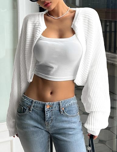 Image of Womens Bolero Shrug Sweaters Long Sleeve Open Front Rib Knit Cropped Cardigan Sweater
