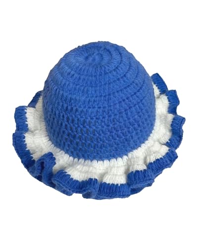 Image of Women Crochet Bucket Hat Cute Winter Ruffled Brim Floppy Cap Handmade Knit Cloche Hats