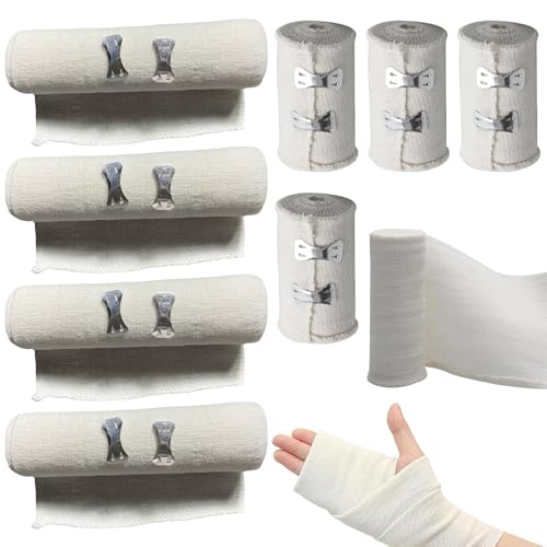 Duoleimi 8 piezas de vendaje elástico, material de vendaje – Vendaje elástico con clips metálicos, vendajes médicos para muñeca, tobillo y rodilla (blanco)