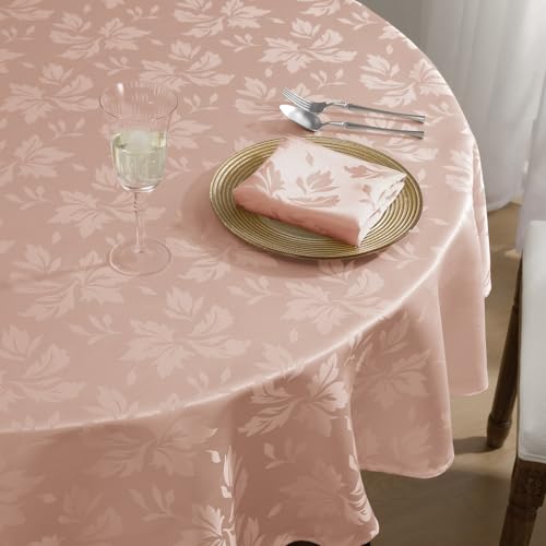 Romanstile Nappe Ronde 120 cm Rose, Élégance Féminine en Jacquard Floral,Imperméable et Anti-Tache,pour Anniversaires Féériques Fille, Baby...