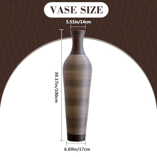 Image of Large Hand-Woven Bamboo Floor Vase, Tall Home Decor Floor Vase for Fake Flower Dried, Flower Holder for Living Room, Bedroom, Dining Room, Entryway, Hallway (Pattern Brown, Bottle)