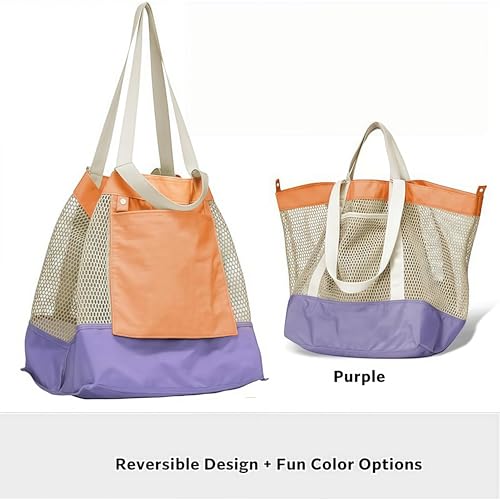 Large Mesh Beach Bag, Large Capacity Travel Storage Bag with Pockets, Portable, Easy To Shake Off Sand2