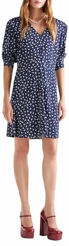 United Colors of Benetton Vestido 4yrndv051, Azul Oscuro con Estampado Floral, 67 l, S para Mujer