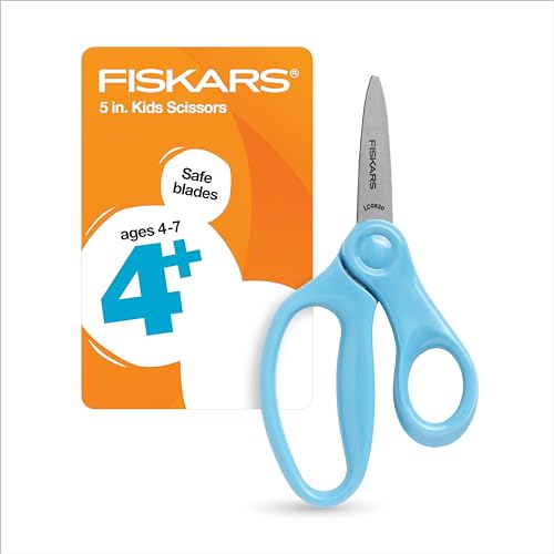 Fiskars 5 Pointed-Tip Scissors for Kids Ages 4-7 Scissors for School or Crafting Back to School Supplies Turquoise