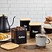 Juvale Coffee Tea Sugar Container Set - Black Iron Square, 3 Pack, 48 oz Each - Coffee Bean Storage & Sugar Storage - Countertop Kitchen Canisters with Tight Seal Lids