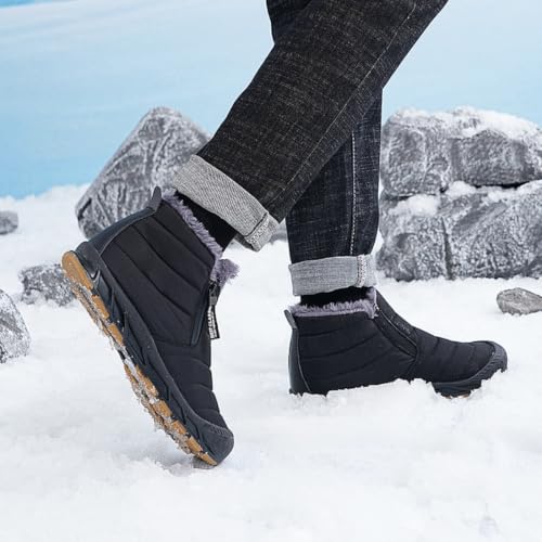 Image of Jakcuz Men's Water-resistant Snow Boots | Faux Fur Lined, Side Zipper & Non-Slip Outsole, Outdoor Winter Cold Weather Boots