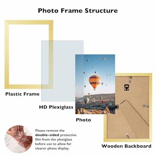 Image of JCJMY 8x13 Picture Frame Gold for Wall Hanging or Tabletop, Wall Mounting Horizontally or Vertically, 8 x 13 Wall Gallery Poster Photo Frame with Shatter Resistant Plexiglass, Gold