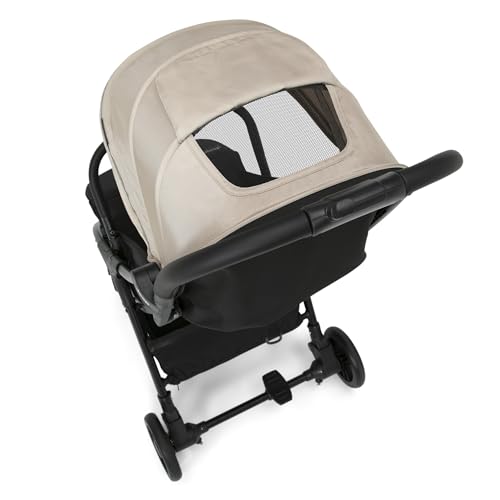Jeep Altitude Compact Travel Stroller by Delta Children Greenguard Gold, Easy One Hand Fold, Lightweight, Extendable Canopy with Peek-a-Boo Window, Reclining Seat, 4 Wheel Suspension, Tan - image 9