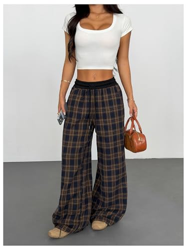 Image of SOLY HUX Women's Plaid Checkered Pants Flannel Pajama Pants with Pockets