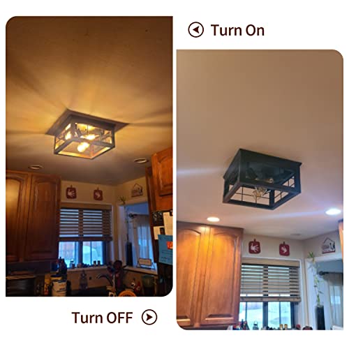 Jhlbyl Farmhouse Wood Flush Mount Ceiling Light, Black Metal Rustic Close To Ceiling Light Fixtures With 4 E26 Blub Socket, Outdoor Porch Lights Ceiling Mount For Kitchen Entryway Hallway Dining Room #TOP3