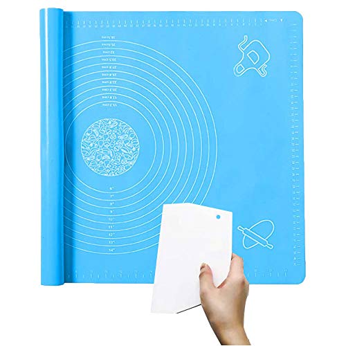 Okaytec Spianatoia per Impastare Silicone - Spianatoia per Impasta e Stendere Pasta - Tappetino Stendipasta Super Grande (70 * 50 cm & Raschietto) - Blu