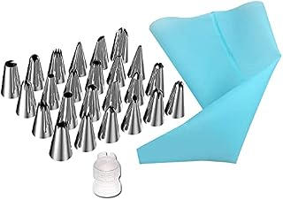 JUHONNZ Piping Nozzle Set, Cake Piping Nozzles Kits 24 Pcs Stainless Steel Piping Icing Tips with 1 Pcs Pastry Bag, Cake Decorating Tools for Cookie Cake Baker DIY Decorating
