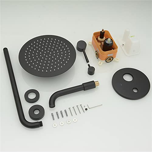 Conjunto de grifería para ducha con sistema de ducha redonda de 10 pulgadas de lujo, cabezal fijo de lluvia, mezcladora para bañera, montaje en pared, acabado negro mate miniatura 2