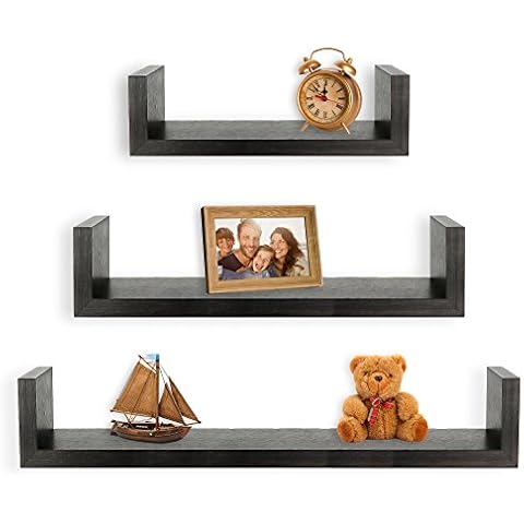 Greenco Set of 3 Floating “U” Shelves, Easy-to-Assemble Floating Wall Mount Shelves for Bedrooms and Living Rooms, Espresso Finish Cover