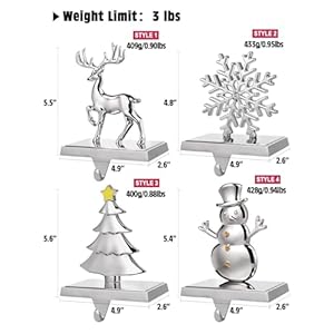 EBANKU Christmas Stocking Holders Set of 4 Silver Stocking Hangers Snowman Snowflakes Christmas Tree Deer Mantel Hanger for Fireplace Mantle Christmas Decorations