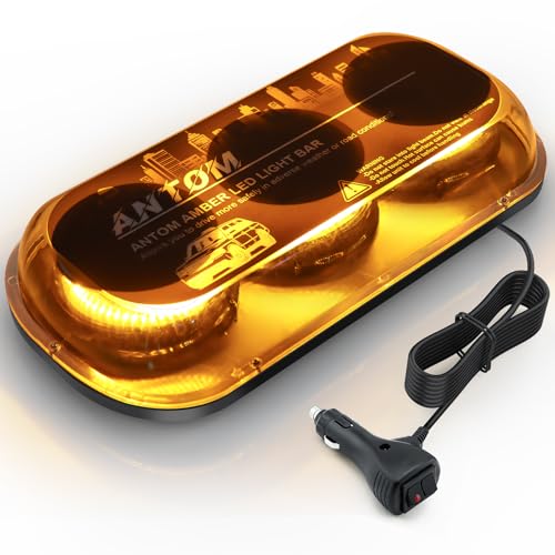 AnTom girophare LED vehicule 12V-24V Orange Phare d’Avertissement Clignotant magnétique 48 Modes E Homologation IP68 Feu Clignotant pour Voiture Route Toit de Voiture Camion UTV Remorque SUV