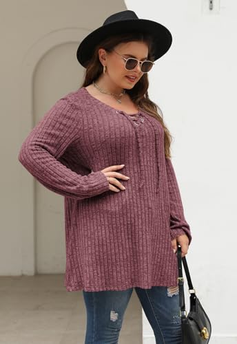 Image of Nemidor Women Plus Size Casual Tunic Top Drawstring V Neck Long Sleeve