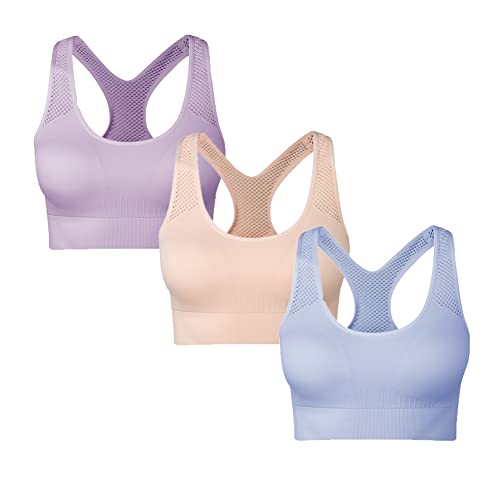 SEGRILA Sport BH Damen Bustier Ohne Bügel Racerback Gepolstert Yoga Fitness Training Rosa,Lila,Blau, XL
