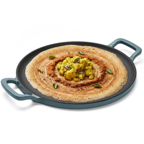 Image of Ember Cookware TitaniumClad Enamel Cast Iron Tawa for Dosa 30 cm | 10-Year Warranty | Rust-Proof Cast Iron Tawa for Roti & Dosa | Non Stick Dosa Tawa | Heavy Duty Induction Cookware | Ocean