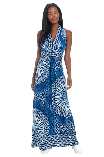 London Times Womens Dresses Womens Sleeveless Empire Waist V-Neck Maxi - Casual Floor Length Wedding Guest Dress Soft White/Navy 4