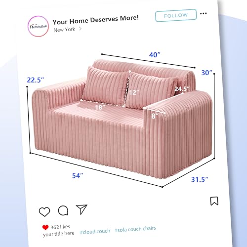Image of Hobestluk Couch Sofa 2-Seater Foam Sofa Loveseat for Small Spaces Comfy Sofas with Removable Cover Furry Couch with Pillows for Living Room, Bedroom, Apartment, Office (Pink, Loveseat)