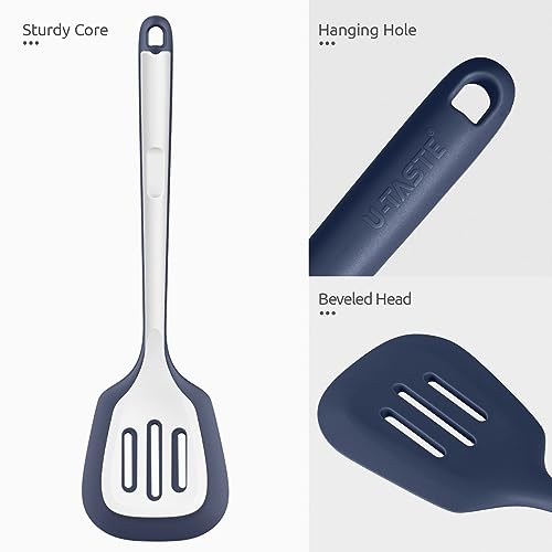 Image of U-Taste Silicone Turner Slotted Spatula, 13.6 inchLong /3.7 inch Wide, Midnight Blue