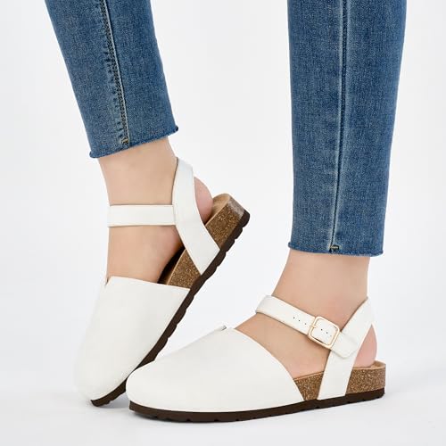 Image of Ecetana Womens Sandals Dressy Summer Closed Toe Flats Comfortable Cork Footbed Casual Walking Shoes