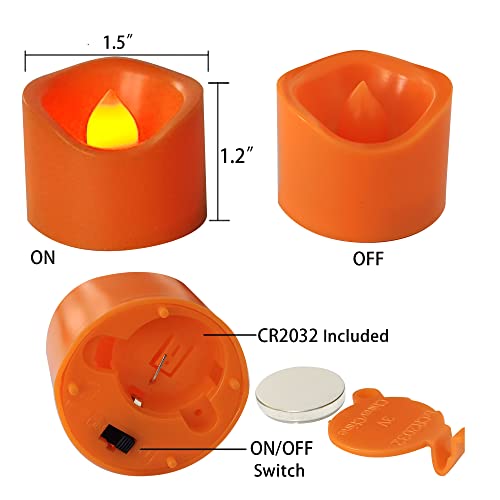 Image of CANDLE CHOICE Battery Operated Flameless Tea Lights Orange Flickering LED Electric Fake Votive Tealight Candles Halloween Pumpkin Thanksgiving Christmas Decorations Centerpieces 24 Pack Batteries Incl