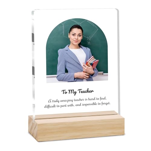 Image of Giftplease Best Teacher Plaque | Personalized Photo Frame with Wooden Stand | Appreciation Gift for Teachers | Teacher's Day Retirement Farewell Gift (Custom Photo & Text CTH 03