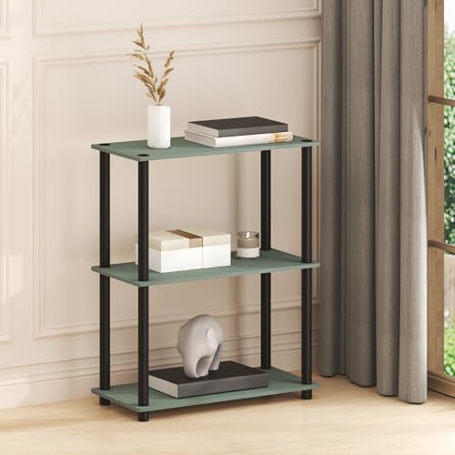 Image of Furinno Turn-N-Tube Storage Shelves, 3-Tier Book Shelf, Corner Shelf, Toolless Open Shelves, for Organization and Storage, Living Room, Garage, Home Office, Sage Green