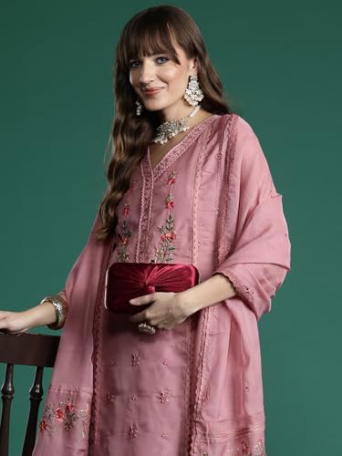 Image of INDO ERA Women's Organza Kurta and Pant with Dupatta Set