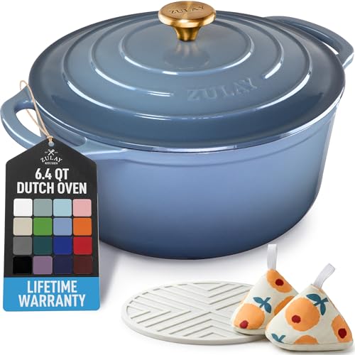 Image of Zulay Kitchen 6.4QT Enameled Cast Iron Dutch Oven Pot with Lid, Heavy-Duty Soup Pot for Stews, Braising, Roasting & Sourdough Bread Baking, Oven Safe up to 500F - Aquamarine