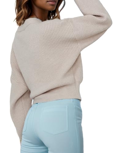 Women's Casual V Neck Wrap Sweater Pullovers Lightweight Ribbed Drop Shoulder Knitted Tops2