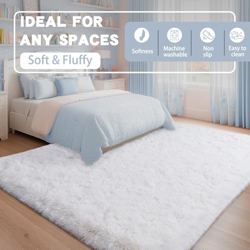 9x12 Large White Fluffy Area Rugs for Living Room, Soft Big Plush Shag Rug for Bedroom, Cozy Fuzzy Shaggy Rugs for Nursery Kids Girls Boys Room, Dorm, Home Decor, Non-Slip Modern Indoor Floor Carpet