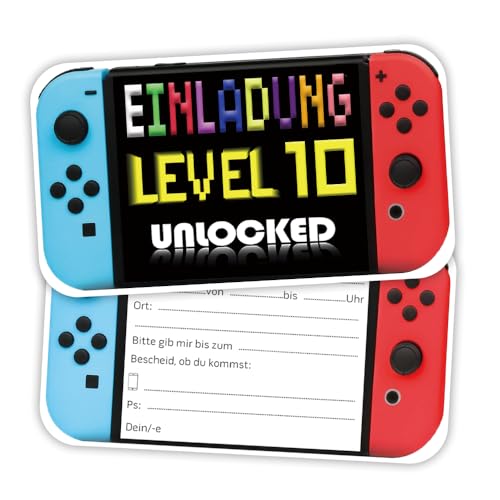 ZELAITE 12x 10. Geburtstag Gaming EINLADUNGSKARTEN KINDERGEBURTSTAG Junge Mädchen, Video Gaming Spiel Einladungskarten, Gaming Geburtstagseinladungen Geburtstagseinladungen Kinder Mädchen Junge (E)