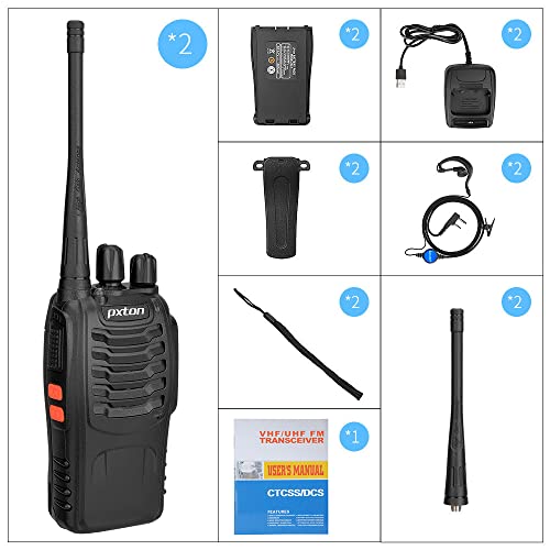 pxton PX-8S-01 walkie talkies for Adults with Upgraded Headset,Handheld Portable Two Way radios Long Range Include Rechargeable walkie Talkie Li-ion Battery and USB Charger(2 Pack) - Image 8
